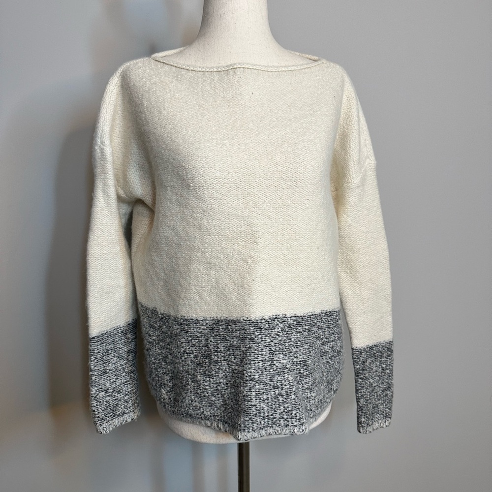 Sz S Vince cream grey boatneck sweater cashmere wool silk blend